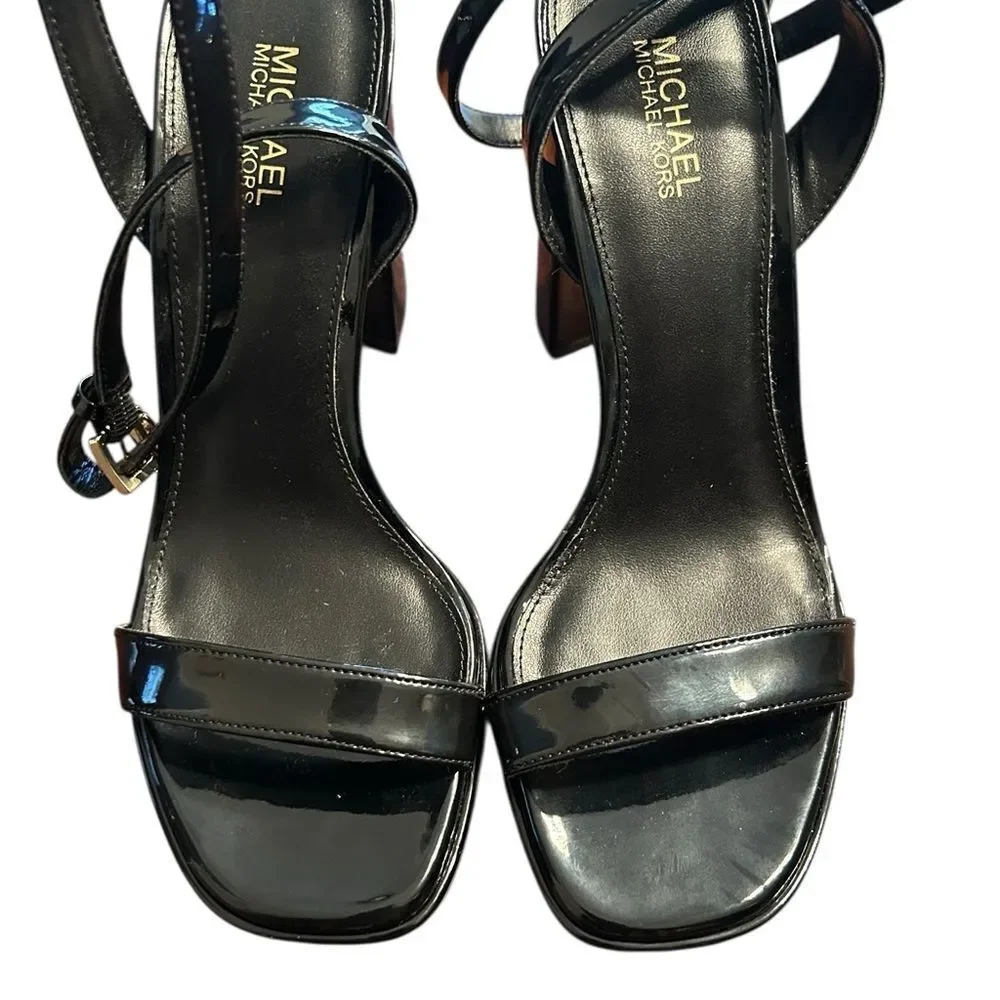 Michael Kors Black Patent Leather Strappy Block Heel Sandals (Size 5.5M)
